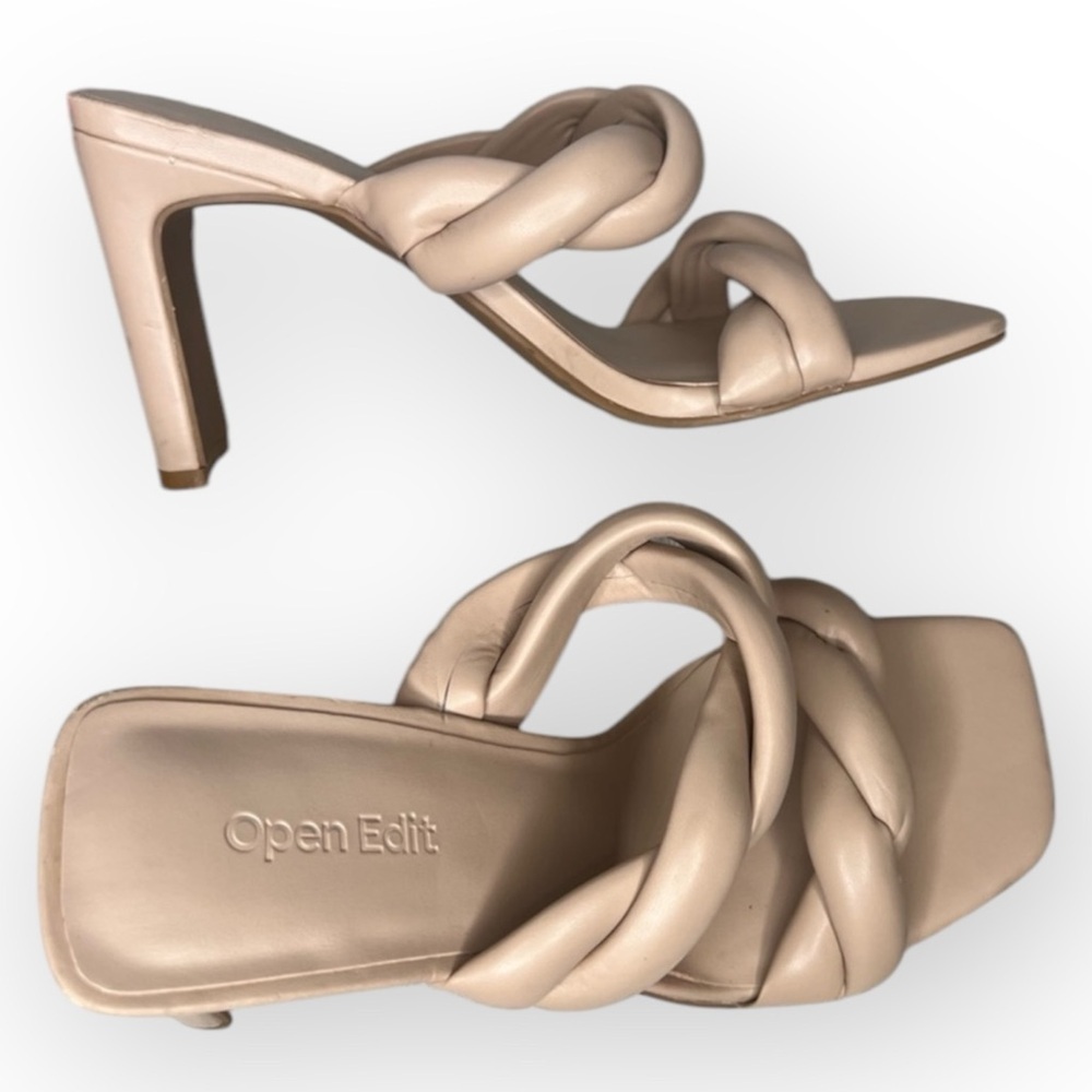 Open Edit Remmy Twist Heeled Sandals Women’s Size 6.5M Beige Heel Shoes